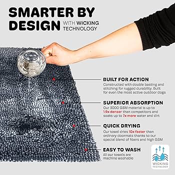 Dog Gone Smart Dirty Dog Doormat - Large 35x26 in, Mist Grey - Super Absorbent, Machine Washable