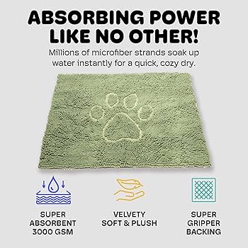 Dog Gone Smart Dirty Dog Doormat - Sage - 35" x 26" Large - Super Absorbent, Fast Drying