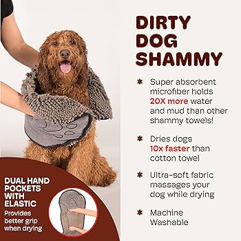 Dog Gone Smart Dirty Dog Shammy - Grey Microfiber Towel - Super Absorbent Pet Drying Shammy, 13" x 31"
