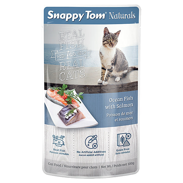 Snappy Tom Naturals Ocean Fish & Salmon Cat Food Pouch, 100g (3.5 oz) Grain-Free Wet Food