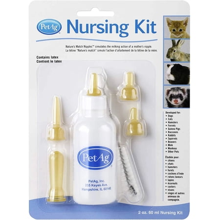 PetAg Kitten/Puppy Nursing Kit - 2 oz Bottle with 5 Nipples & Cleaning Brush