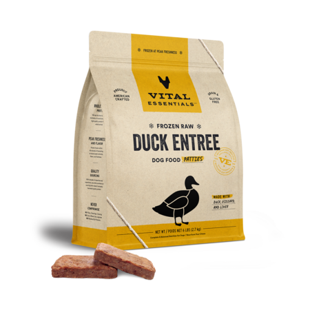 Vital Essentials Frozen Duck Patties Dog Food, Raw Entree, 6 lb Bag