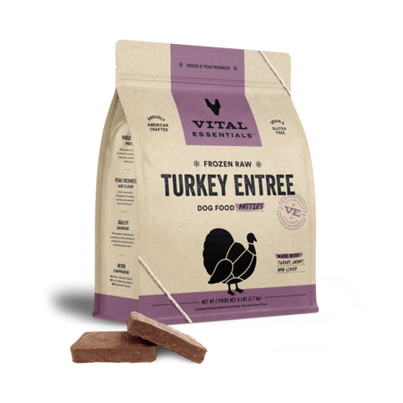 Vital Essentials Turkey Entree Frozen Raw Dog Food Patties, 6 lb