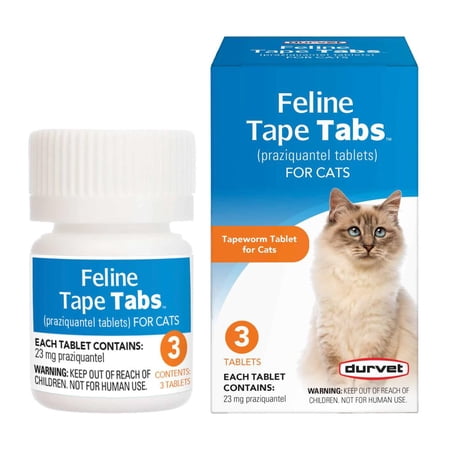 Durvet Feline Tape Tabs - Tapeworm Dewormer for Cats - 3 Tablets
