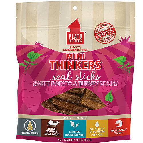 Plato Mini Thinkers Sweet Potato & Turkey Grain-Free Dog Treats - 3oz Bag