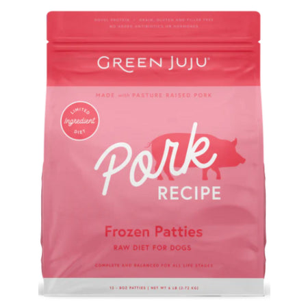 Green Juju Frozen Raw Pork Recipe for Dogs - 6 lb Patties - Complete & Balanced Limited Ingredient Diet