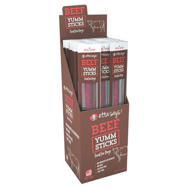 Etta Says! Yumm Sticks Beef Dog Treats - .75 oz Single Stick or 24 Count Box, Human-Grade Jerky