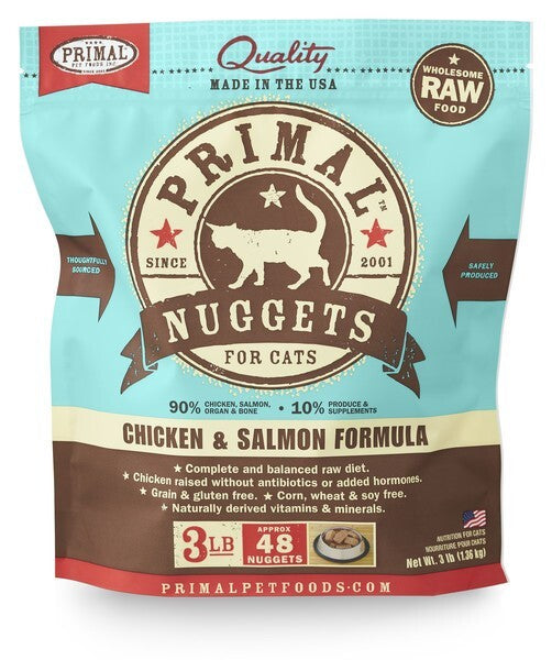 Primal Cat Food Frozen Raw Nuggets, Chicken & Salmon Formula, 3 lb Bag