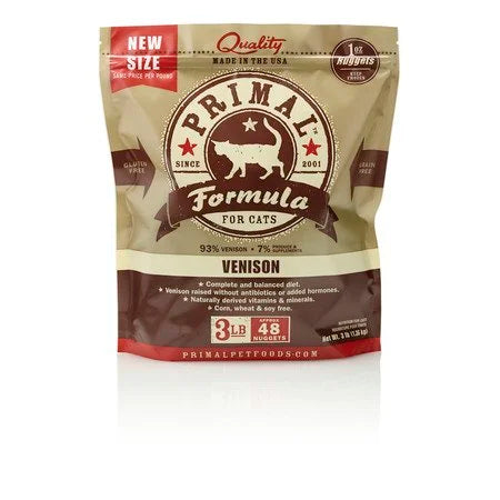 Primal Cat Frozen Raw Venison Nuggets 3 lb - Complete & Balanced Cat Food