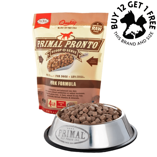 Primal Pronto Raw Frozen Pork Formula Dog Food 4lb - Canine Bite-Sized Pieces
