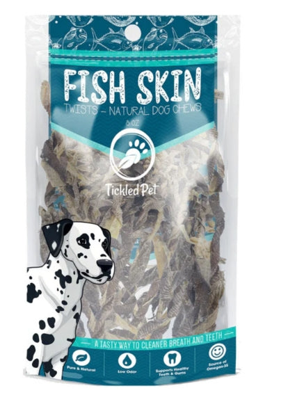 TickledPet Icelandic Cod Fish Skin Twists Dog Treats, Natural Chews, Dental Health, Omega-3s, 8 oz