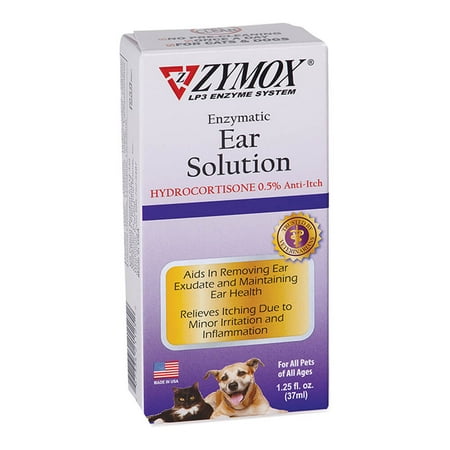 ZYMOX Enzymatic Ear Solution with 0.5% Hydrocortisone for Dogs & Cats, 1.25 oz