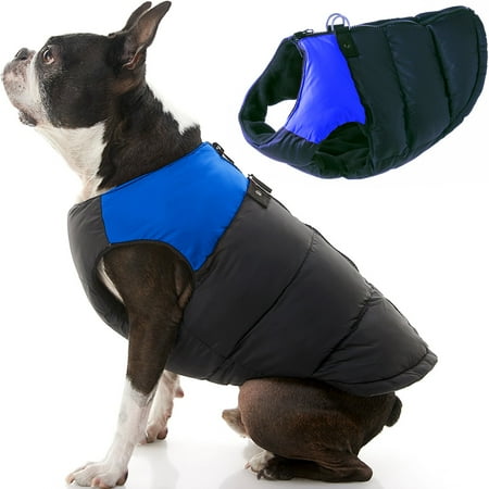 Gooby Padded Vest Dog Jacket - Blue - Warm Zip Up Fleece with Dual D Ring Leash for Small to Medium Dogs