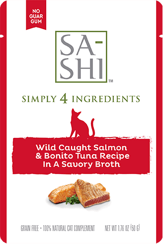 Sashi by Rawz Salmon & Tuna Cat Food Pouch, 1.76 oz - Wild Caught in Savory Broth Topper