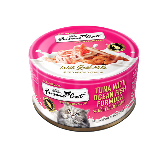 Fussie Cat Premium Tuna & Oceanfish in Goat Milk Gravy Wet Cat Food, 2.47 oz