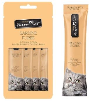 Fussie Cat Zignature Puree Sardine Cat Treats - 0.5oz 4-Pack Lickable Creamy Topper