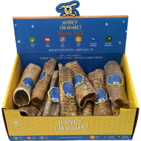Honey I'm Home Buffalo Trachea Dog Treats, Honey Coated, Natural Chews
