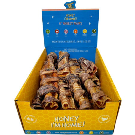 Honey I'm Home Dog Treat - Buffalo Trachea Lung Wrap - 6 inch - Wheezy Wraps