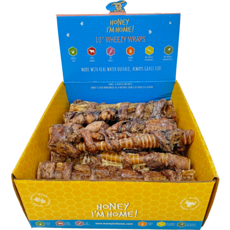 Honey I'm Home Dog Treat - Buffalo Trachea Lung Wrap - 10 inch Dog Chew