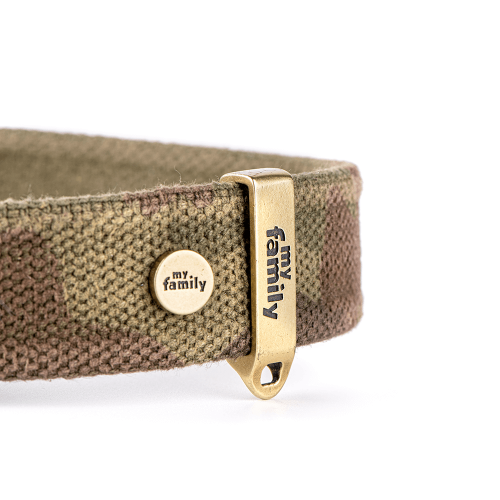 MyFamily Dog Collar - West Point Collection, Green Camouflage Cotton, Adjustable
