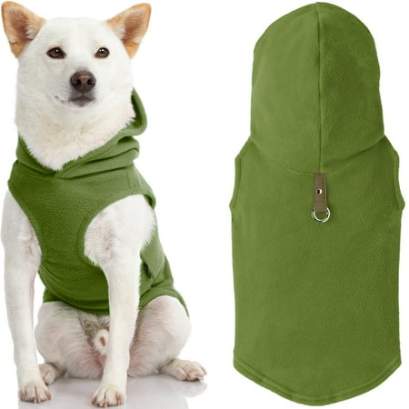 Gooby Fleece Vest Hoodie - Small Dog Pullover Jacket with Leash Ring