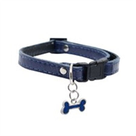 Do Leather Collar Blue W/Bone 3/8x6-10in