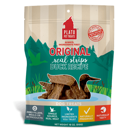 Plato Original Real Strips Duck Dog Treats, 18 oz, Natural Duck Recipe
