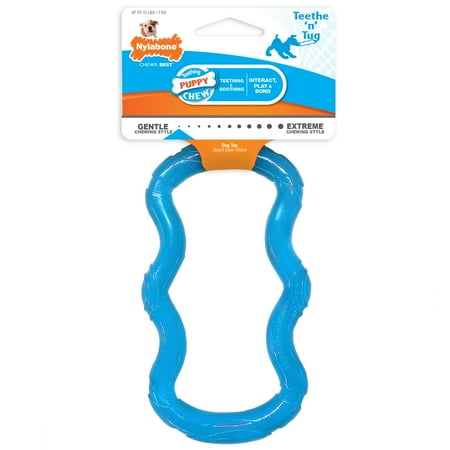 Nylabone Puppy Teethe 'n' Tug Toy - Soft Puppy Chew for Teething - Translucent Blue - XS/Petite - Up to 15 lbs