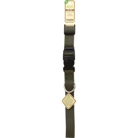 New Earth Soy Adjustable Dog Collar, Forest Green, 1" Wide, Fits 18-26" Necks