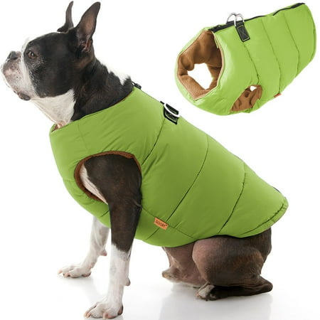 Gooby Padded Vest Dog Jacket - Warm Zip Up Fleece with Dual D Ring Leash - Small to Medium Dogs