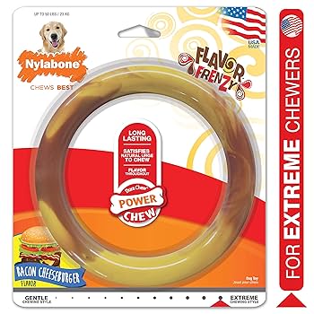 Nylabone Power Chew Smooth Ring Dog Toy - Bacon Cheeseburger Flavor - Large, Up to 50 lbs