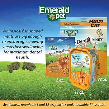 Emerald Pet Feline Dental Treats - Chicken Flavor, Grain-Free, 3 oz - Cat Dental Care