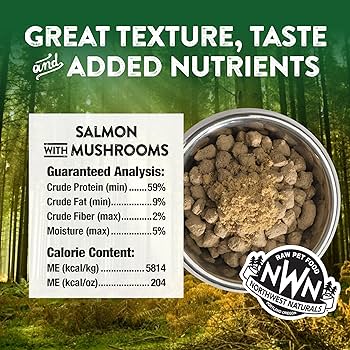 Northwest Naturals Functional Topper Salmon & Mushrooms - Freeze-Dried Raw Dog & Cat Food Topper, 3.5 or 4.5 oz
