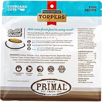 Primal Cupboard Cuts Fish Freeze-Dried Raw Dog & Cat Food Topper, 18 oz, Grain-Free Meal Mixer with Probiotics