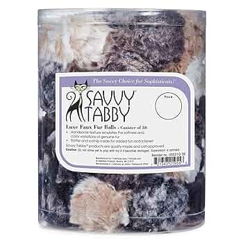 Savvy Tabby Luxe Faux Fur Balls - 36 Pack Cat Toys with Catnip & Rattle