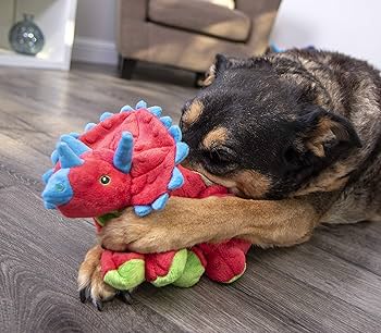 GoDog Dinos Frills Red Large Squeaky Plush Dog Toy - Chew Guard