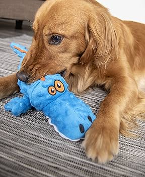goDog Gators Blue Large Squeaky Plush Dog Toy Chew Guard