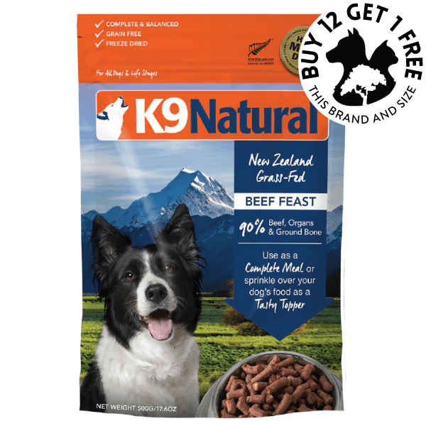 K9 Natural Beef Feast Freeze-Dried Dog Food, 4 lb (Makes 16 lb) Grain-Free Raw Diet