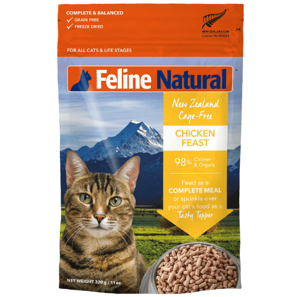 Feline Natural Freeze-Dried Chicken Feast Cat Food, 320g (11 oz) - Grain-Free, Cage-Free Chicken
