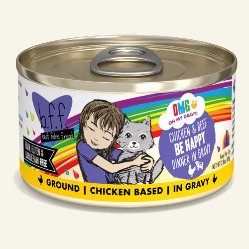 BFF OMG Be Happy Chicken & Beef Dinner in Gravy Cat Food, 2.8 oz Can (or Case of 12)