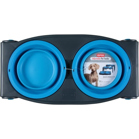 Dexas Adjustable Height Double Pet Feeder - Pro Blue
