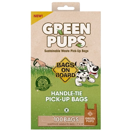 Bags on Board Green Pups Dog Waste Handle Tie Bags, 7x15 ...