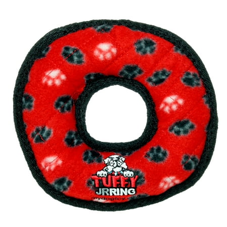 Tuffy Jr. Ring Red Paw Durable Dog Toy - Squeaky Plush, 7 inch