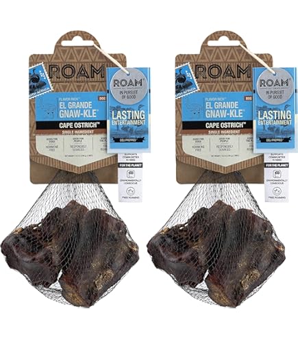 Roam Gnawkle Grande Dog Chew - 2 Pack Ostrich Flavor Rich El Grande Long-Lasting Single-Ingredient Bone Treat for Aggressive Chewers
