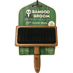 Bamboo Groom Soft Slicker Brush with Stainless Steel Pins - Large Pet Brush