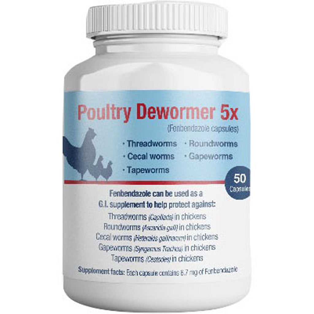 Poultry Dewormer 5X Fenbendazole 50 Capsules