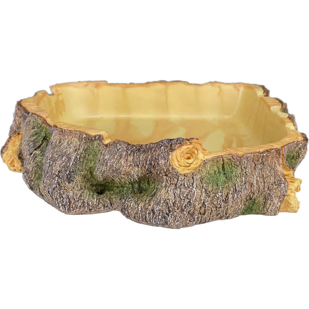 Komodo Polyresin Wood Bowl - Extra Large Reptile/Amphibian Food & Water Dish - Natural Look, Easy Clean
