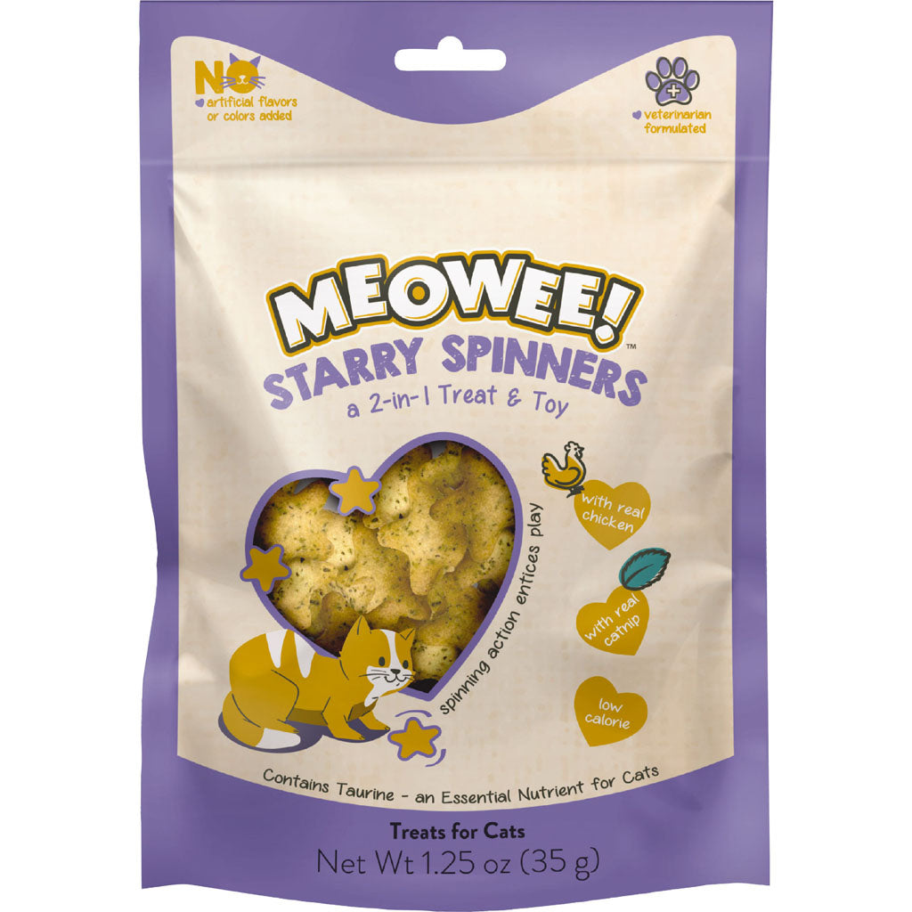 MEOWEE! Starry Spinners Cat Treats - 2-in-1 Treat & Toy, Chicken & Catnip Flavor, 1.25 oz Bag