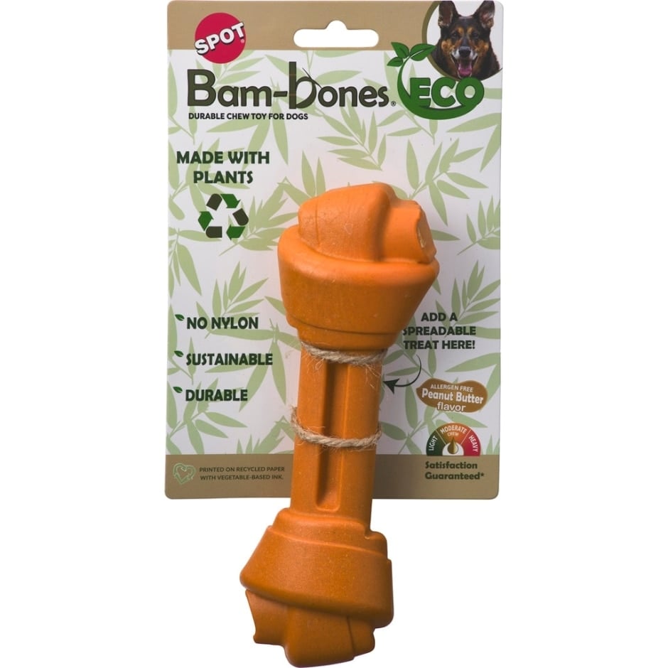 SPOT Bam-bones Eco Knotted Bone Dog Chew Toy, Peanut Butter Flavor, 7.5 Inch