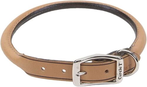Circle T 24" Leather Round Dog Collar - Oak Tan or Chocolate - Rustic Brass Buckle